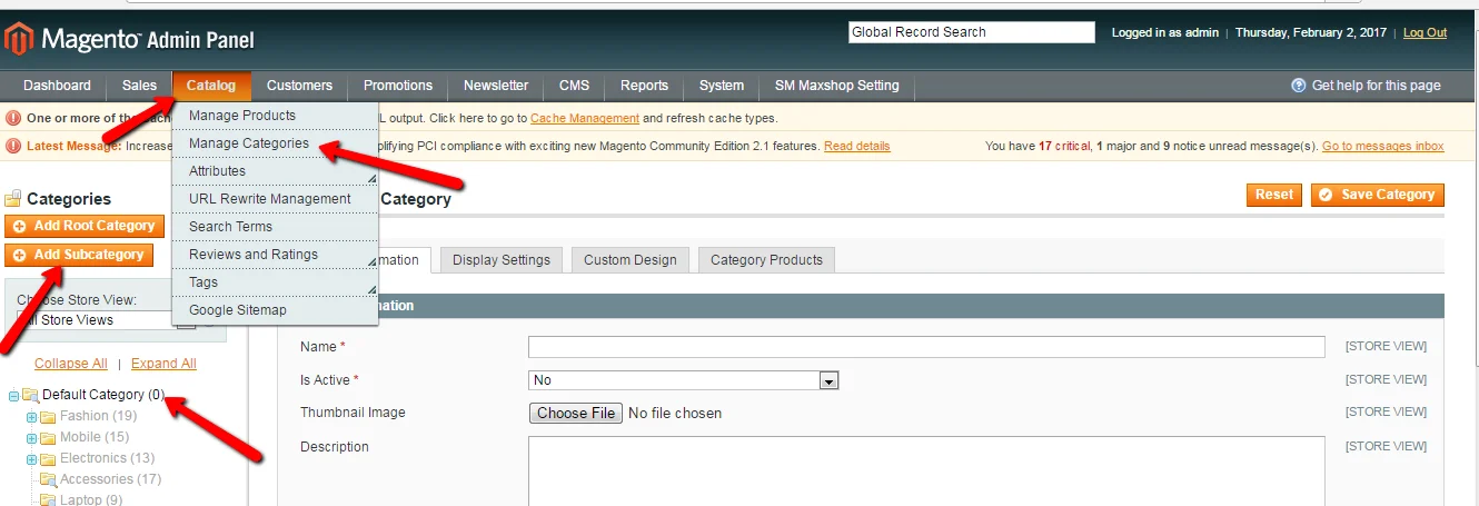 how to create a new category in Magento